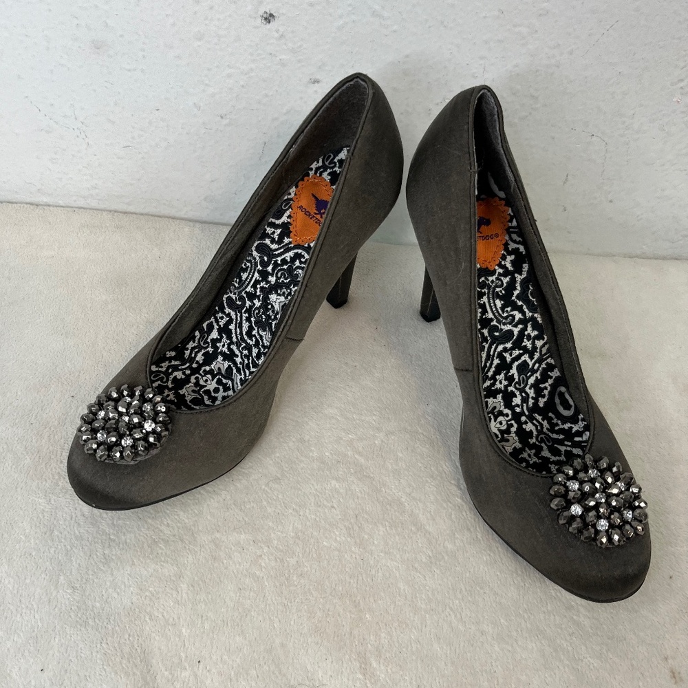 Rocket Dog Black Silk Iridescent Rhinestones High Heels Pumps / Size 8.5 M
